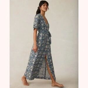 Faherty Blue and White Floral Midi Dress